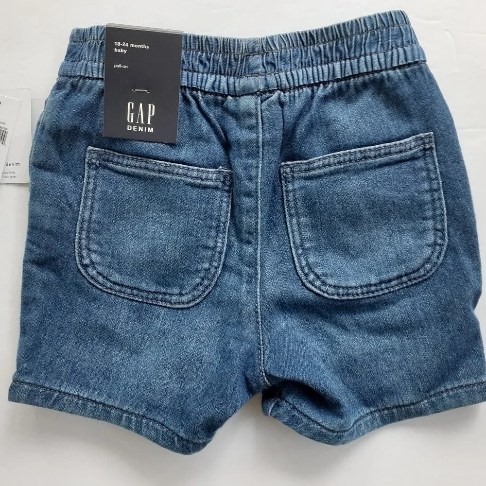 Baby Gap Denim Shorts Pull On Elastic Waist Jean Boys Girls 18-24 Months New